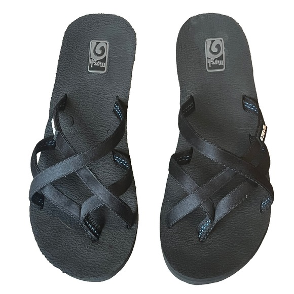 Teva Mush Mandalyn Wedge Sandals Black‎ Criss-Cross Strapping Womens 8 - Picture 1 of 8